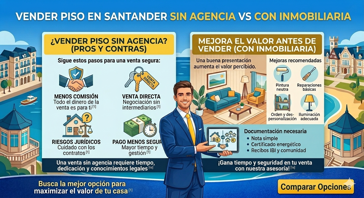 Vender piso en Santander sin agencia vs con inmobiliaria